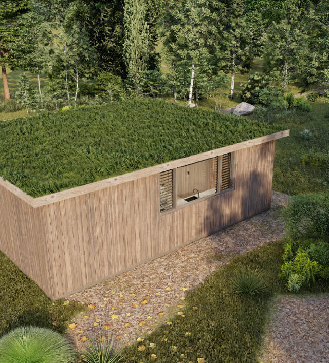 Tiny house met groen dak